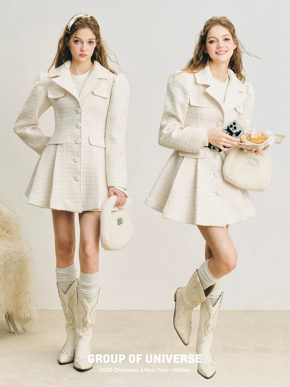 Puffärmel Taille Form Design Teeed Textur Faltenkleid