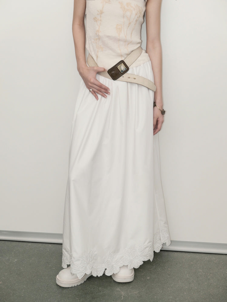 Carved Flower Lace Off-Shoulder Top & Embroidered Skirt