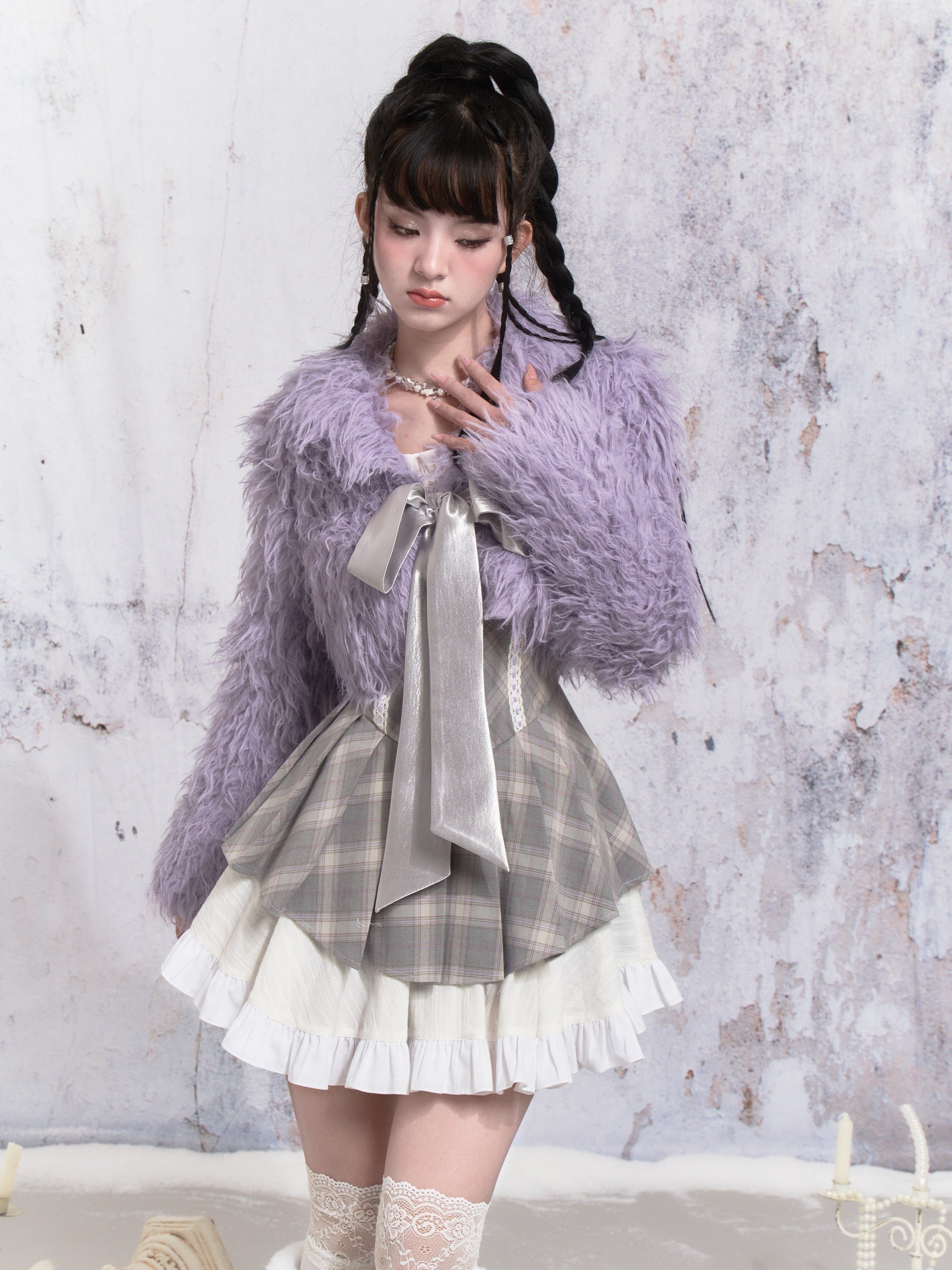 Fur Bow Cropped Coat