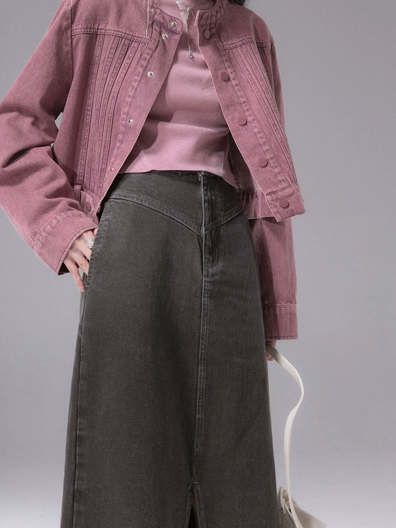 Raw Edge Denim Long Skirt