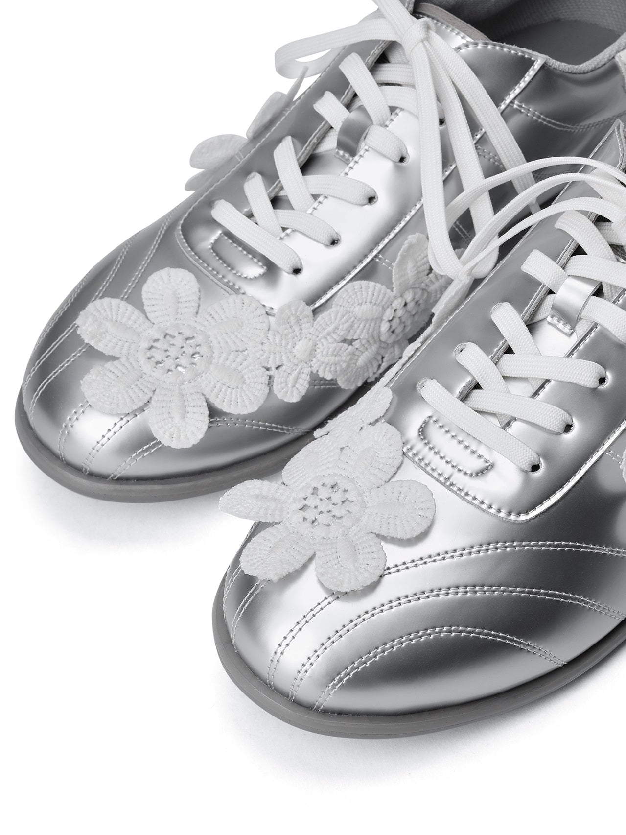 Silver Lace Flower Sneakers