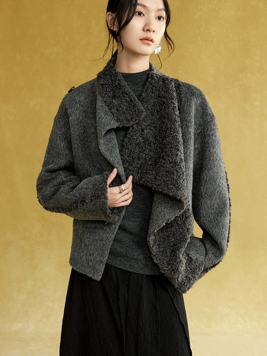 드레이프 넥 보아 짧은 재킷