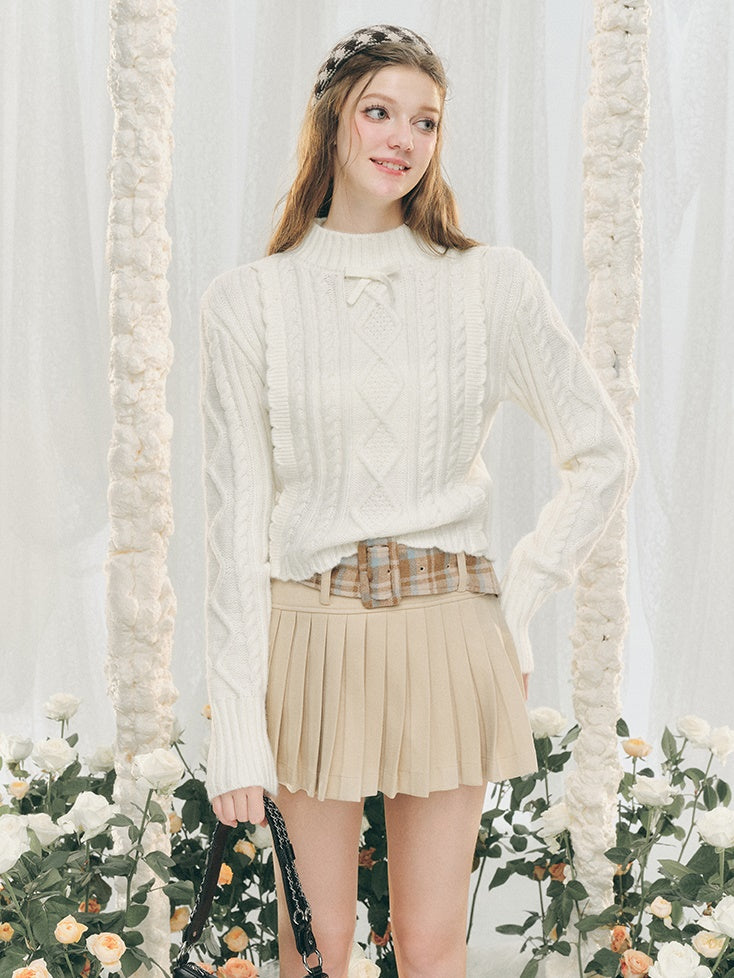 Plaid Round Collar Short Jacket & Mini Pleated Skirt