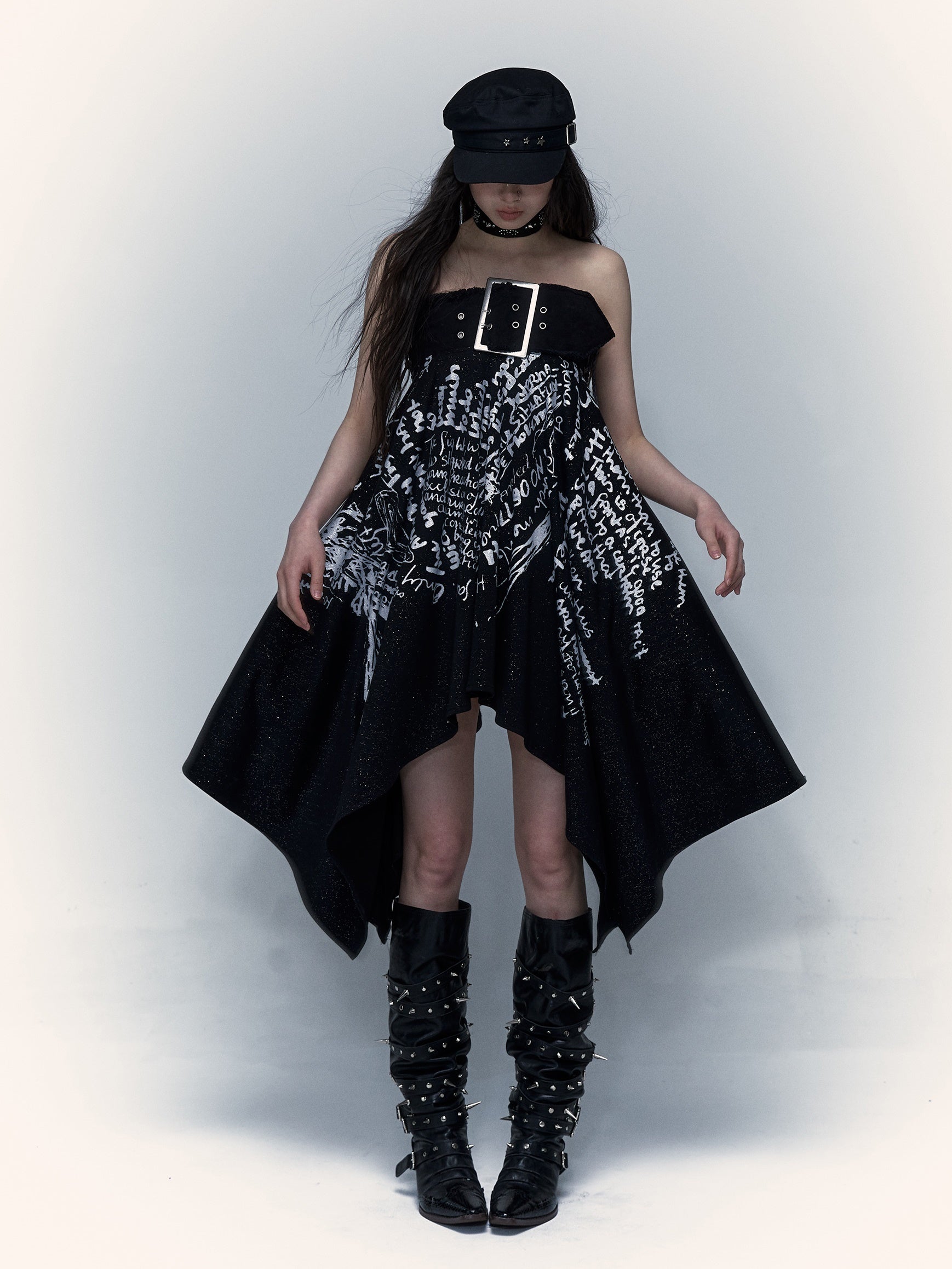 Print 2way Bare-top Belted Skirt