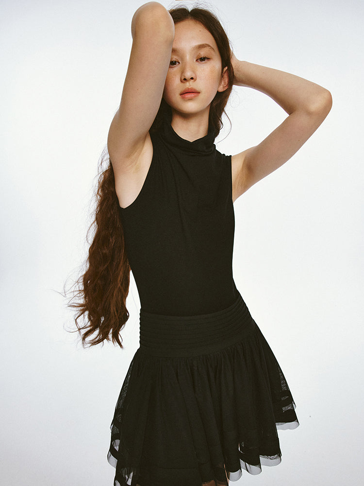 Fake Two-piece Mesh Sleeveless Dress