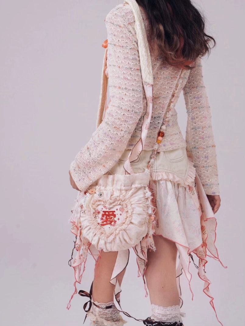 Lace Love Cake Embroidered Pleated Crossbody Bag