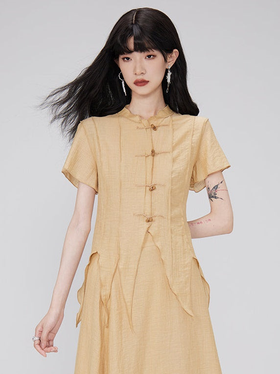 Irregular Hem Sheer Shirt & Layered Design Skirt