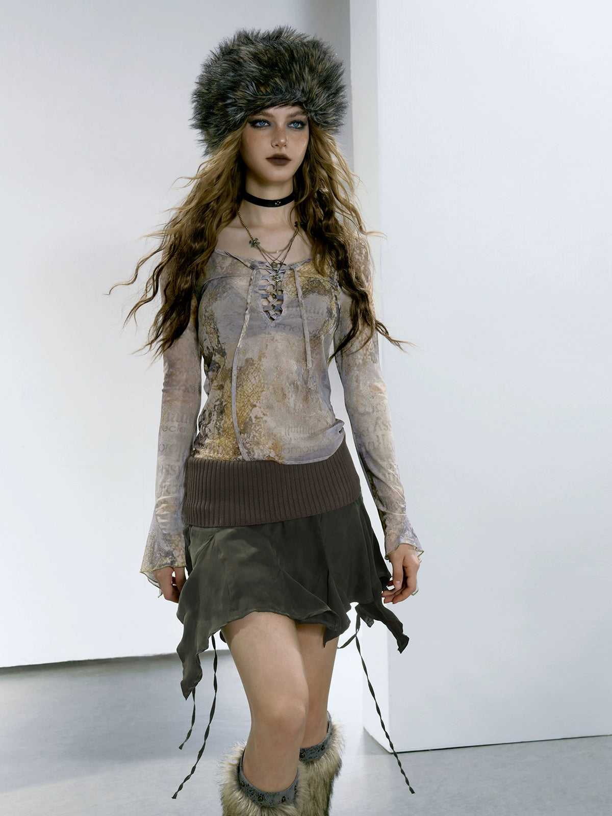 T-shirt à manches de cloche en maille imprimé