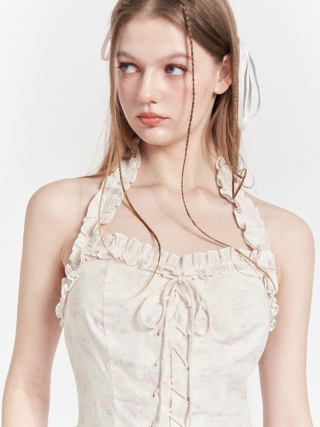 Floral Halter Neck Backless Sling Dress