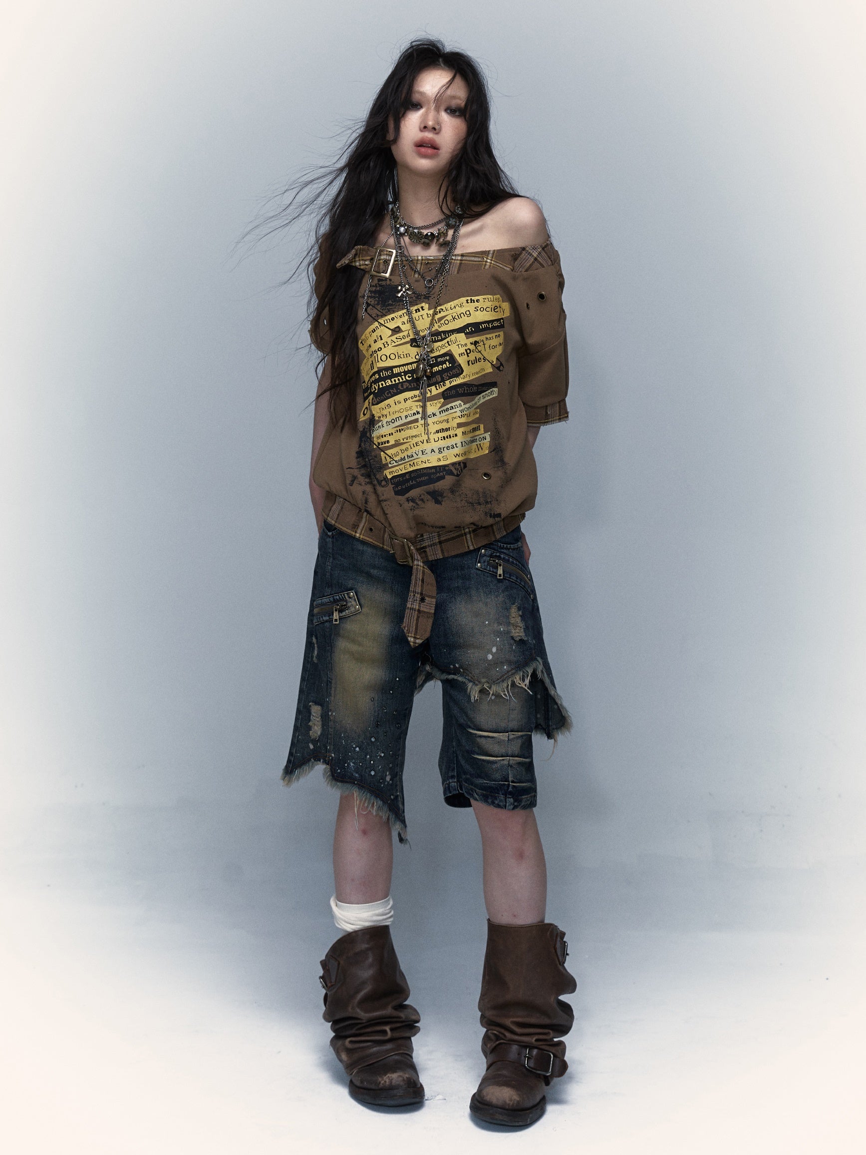 Rock Patchwork Printed Loose Short-sleeved T-shirt