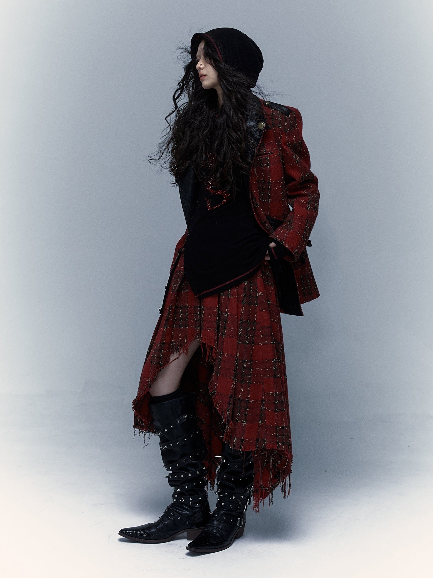 Punk Leather Splicing Plaid Jacket