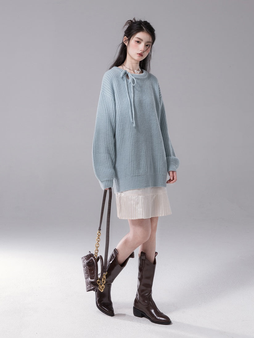Drop Shoulder Loose Sweater & Suspender One-piece Set-up