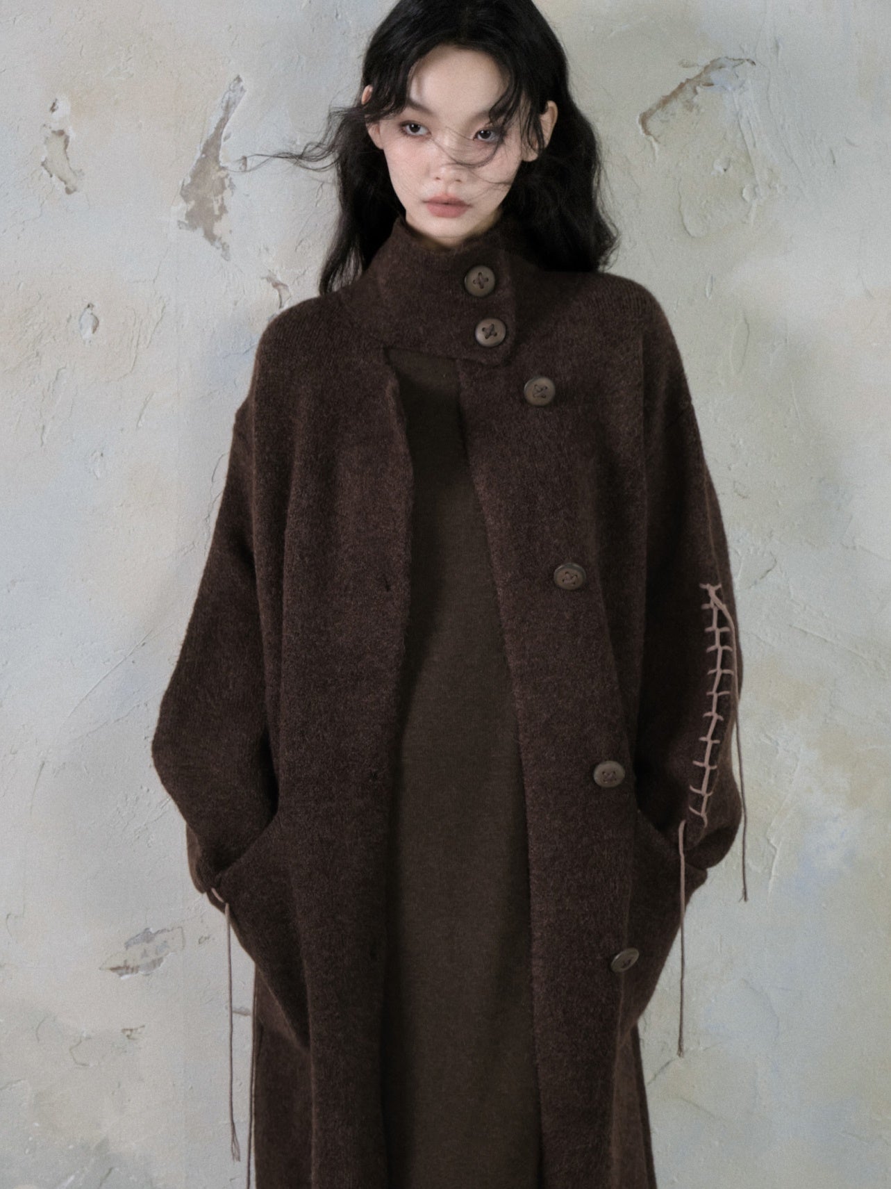 High-Neck Loose Long Soft Waxy Coat