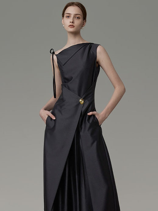 비대칭 디자인 허리 모양 소매 드레스