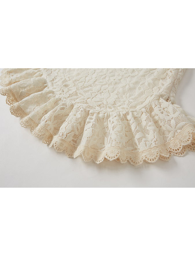 Lace High-Neck Peplum Design Top & Embroidered Lace Skirt