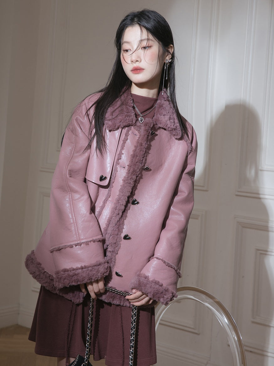 Fur Collar PU Leather Jacket