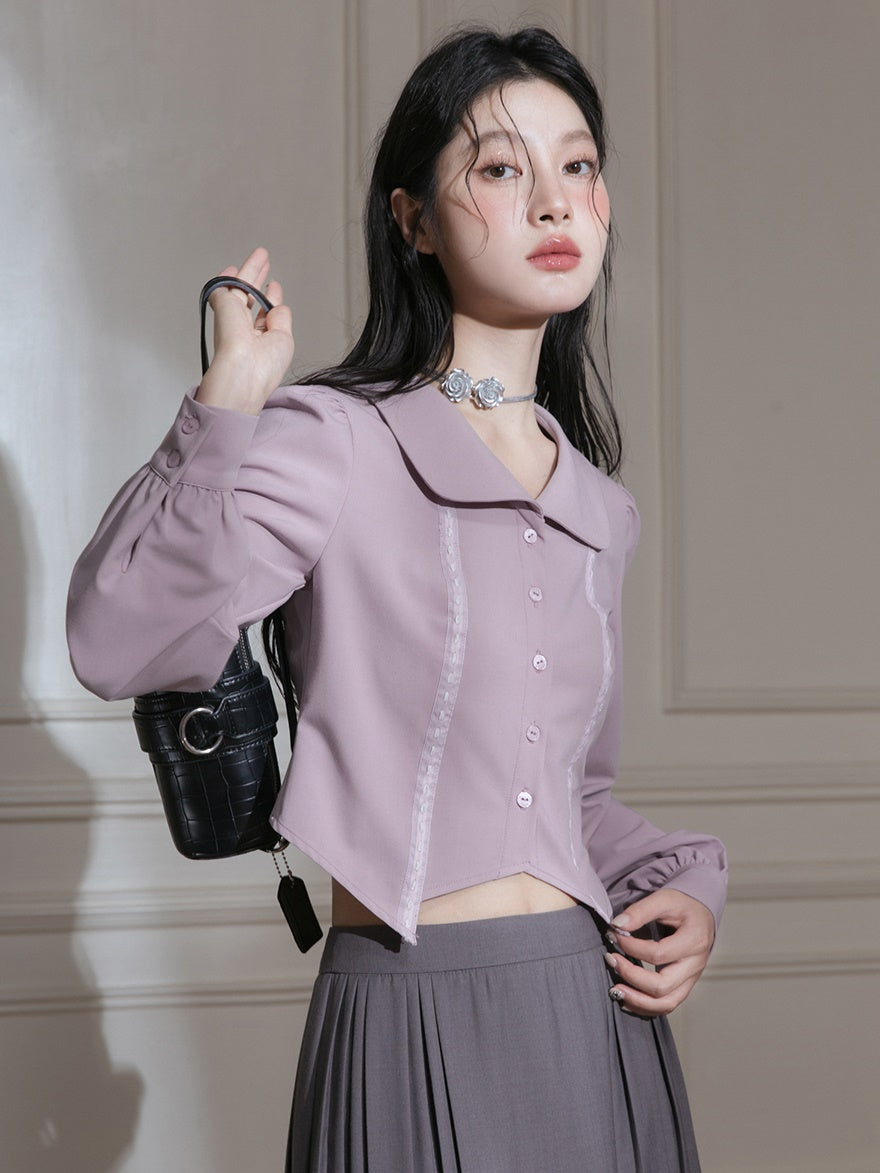 Doll Collar Waist Shape Cropped Shirt
