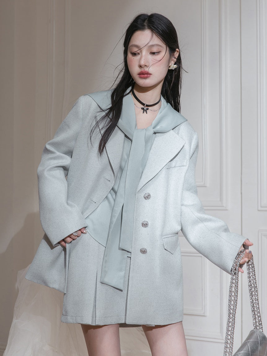 Loose Tailored Jacket & Box Pleated Skirt Set-up