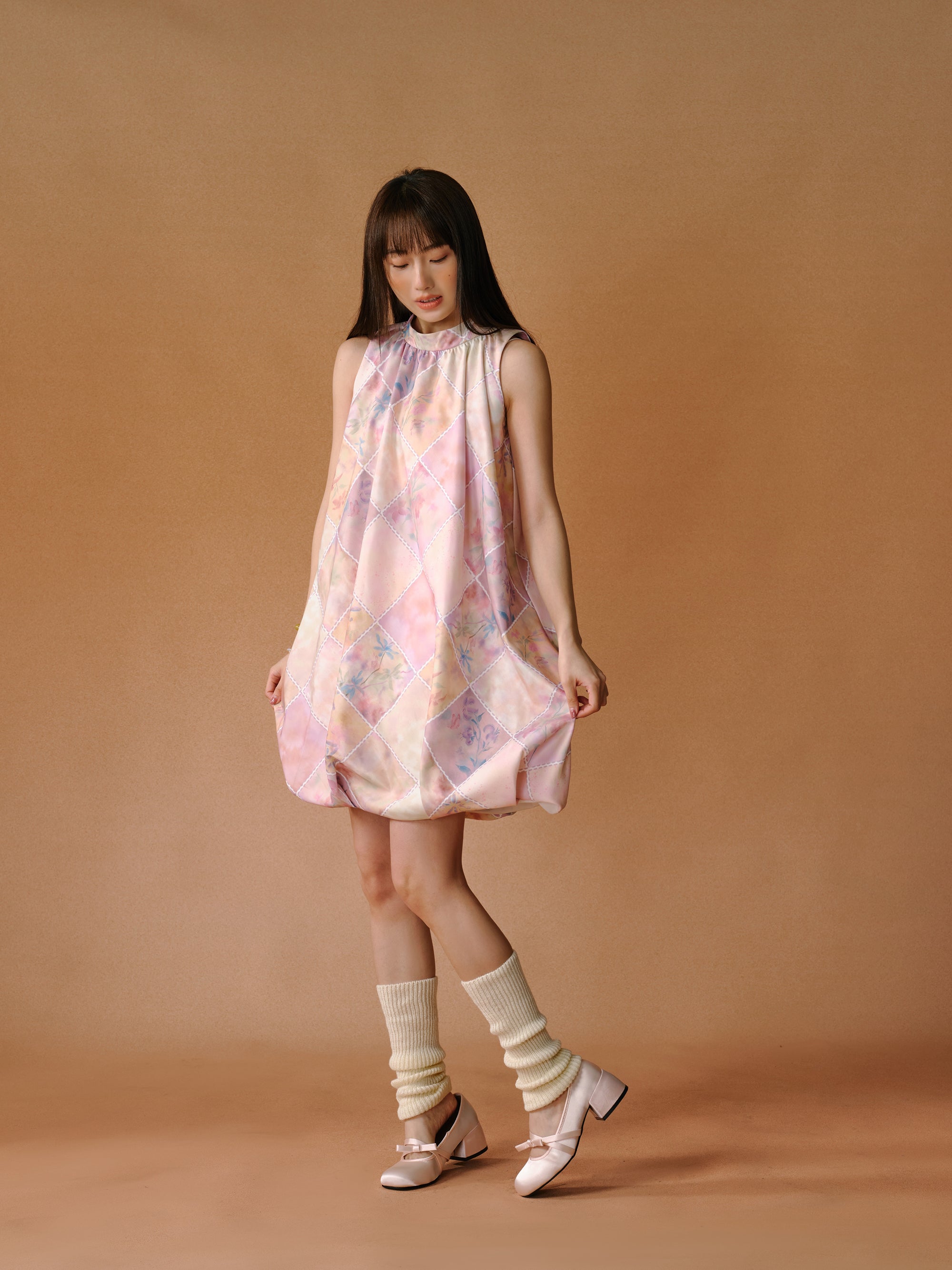 Plaid Floral Blooming Sleels Robe courte