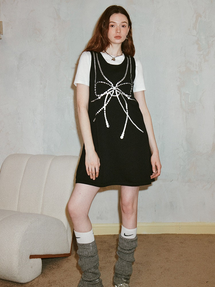 Bow Pearl Print Sleeveless One-piece