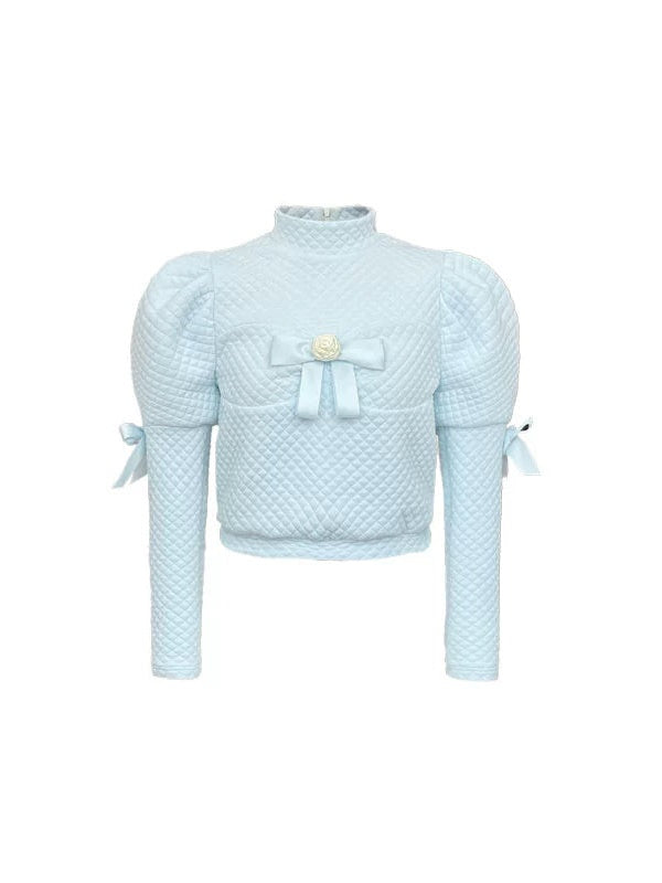 꽃 레이스 활 V- 넥 퀼트 서스펜더 드레스 및 퍼프 슬리브 탑