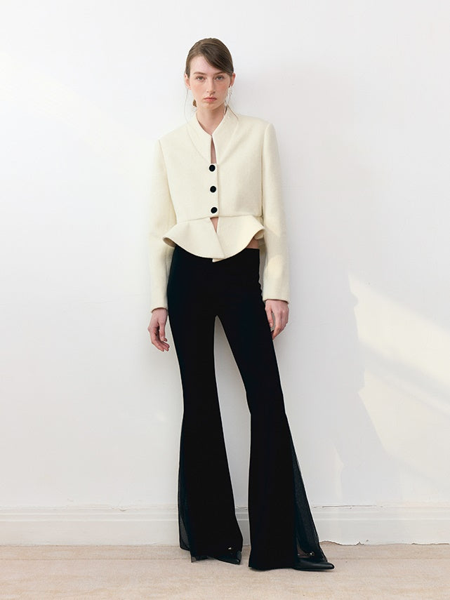 Knitted Patchwork Mesh Slim Fit Stretch Flared Pants