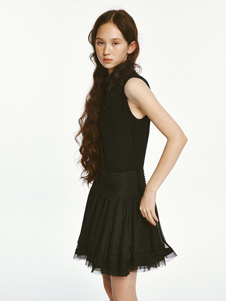 Fake Two-piece Mesh Sleeveless Dress