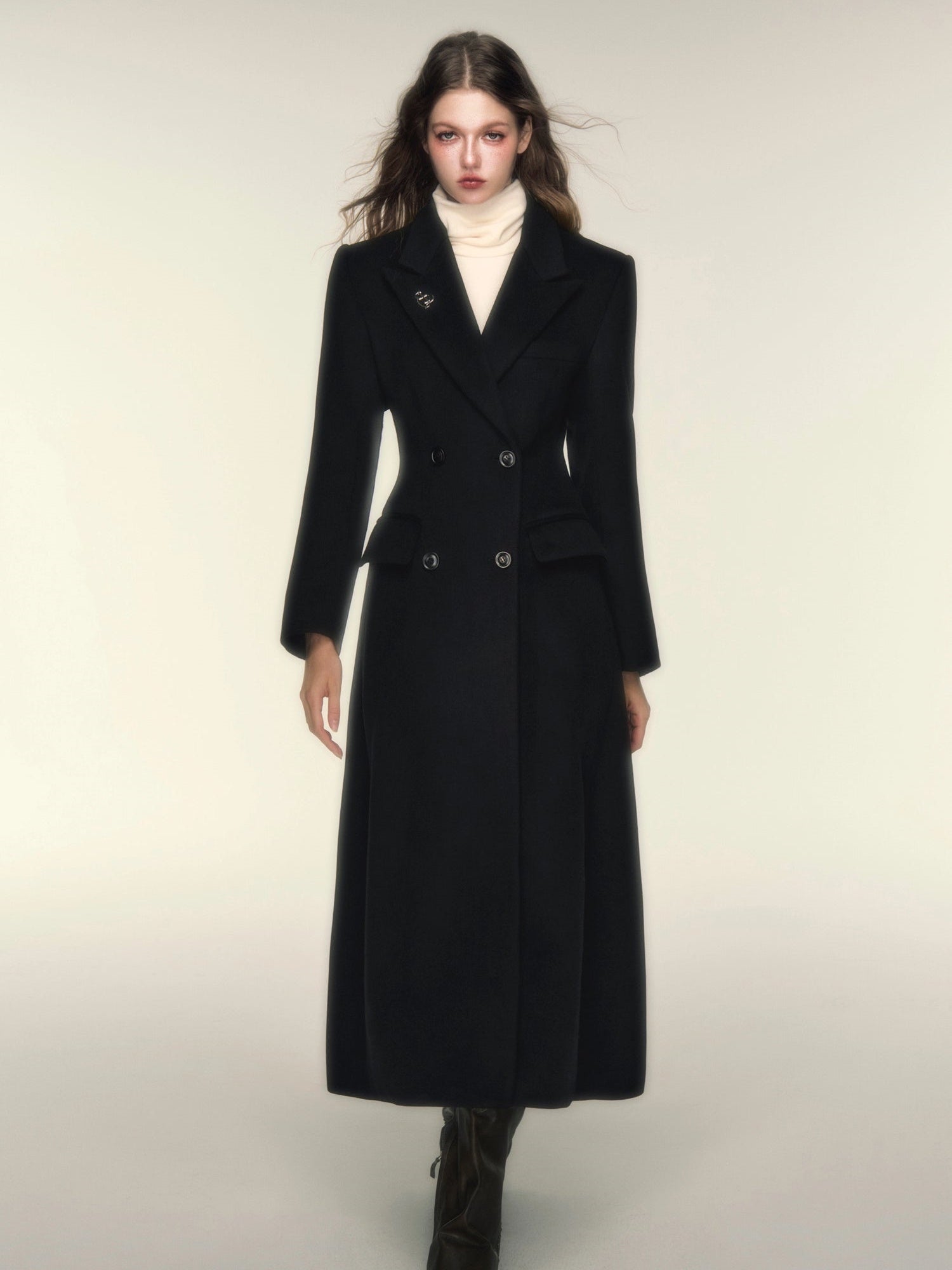 모래 시계 허리 더블 버튼 롱 코트