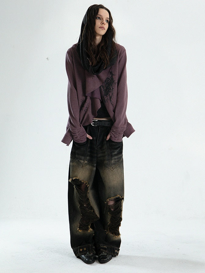 Ruffled Irregular Cut Sweat Jacket