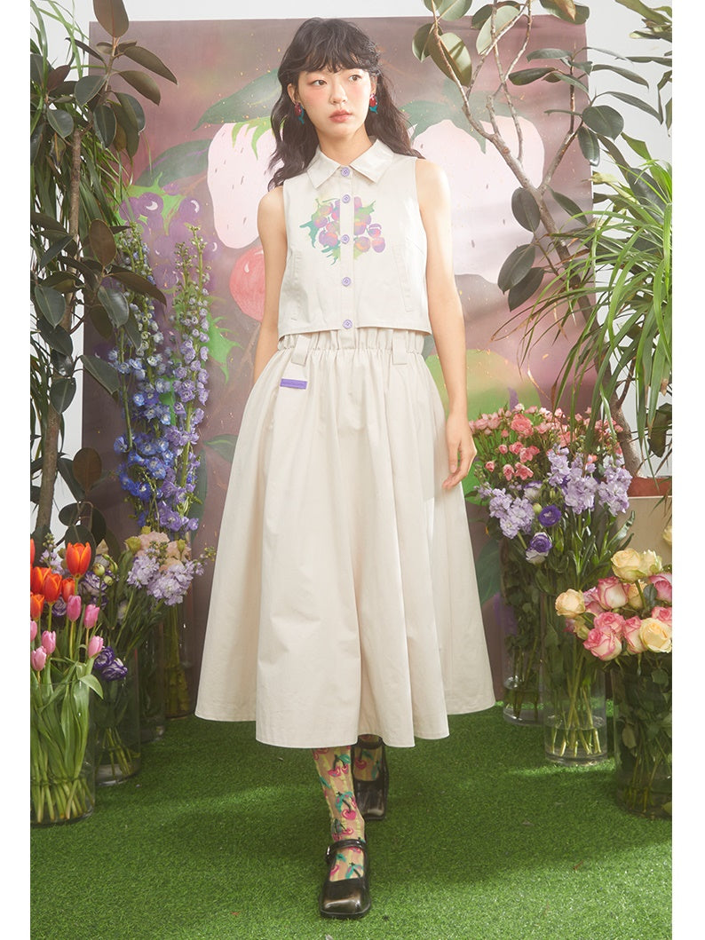 Gradient Grape Print Mid-length Sleeveless Shirt One-piece