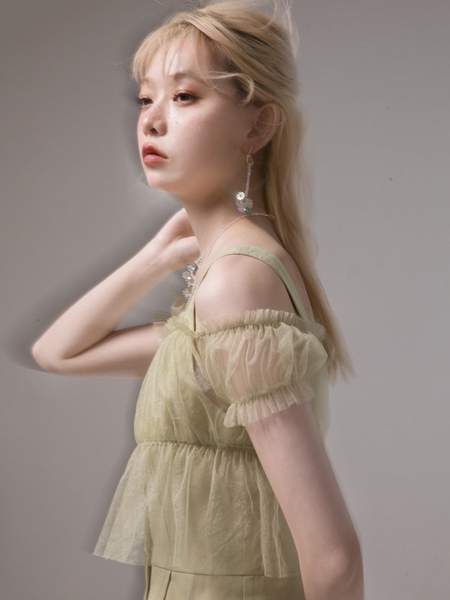 Mesh Sheer Top & Irregular Hem Sundress One-piece Set-up