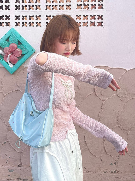 Long-sleeved Wrinkled Hollow Bowknot Bottoming Shirt