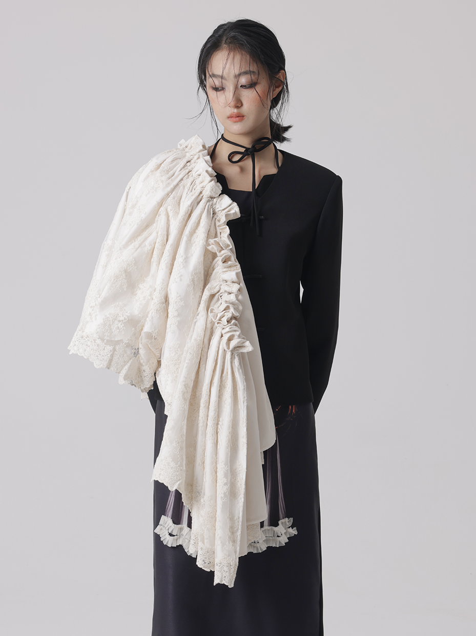 Detachable Lace V-neck Jacket & Slit Skirt