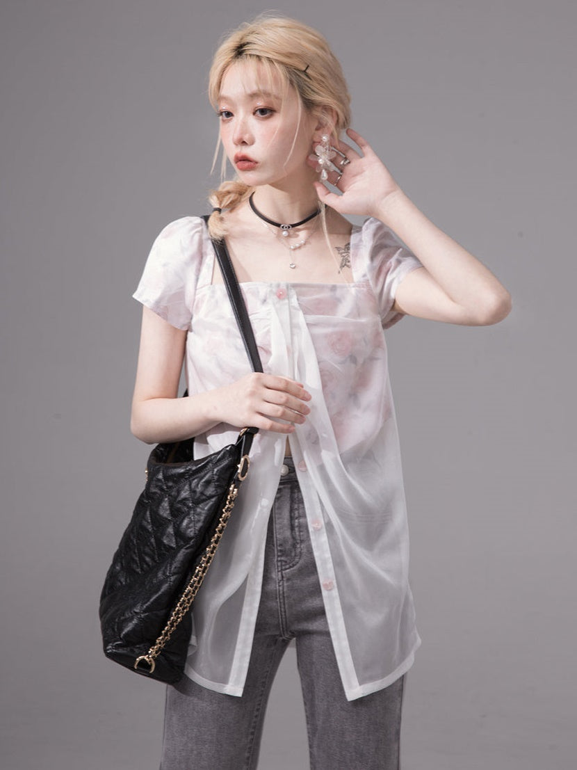 층상 깎아 지른 꽃 탑 & 주름 스커트