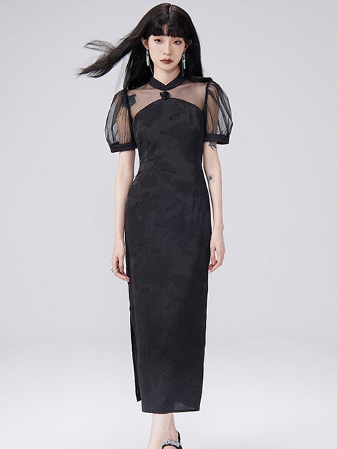 Durchsichtiges Puffärmel langes Kleid