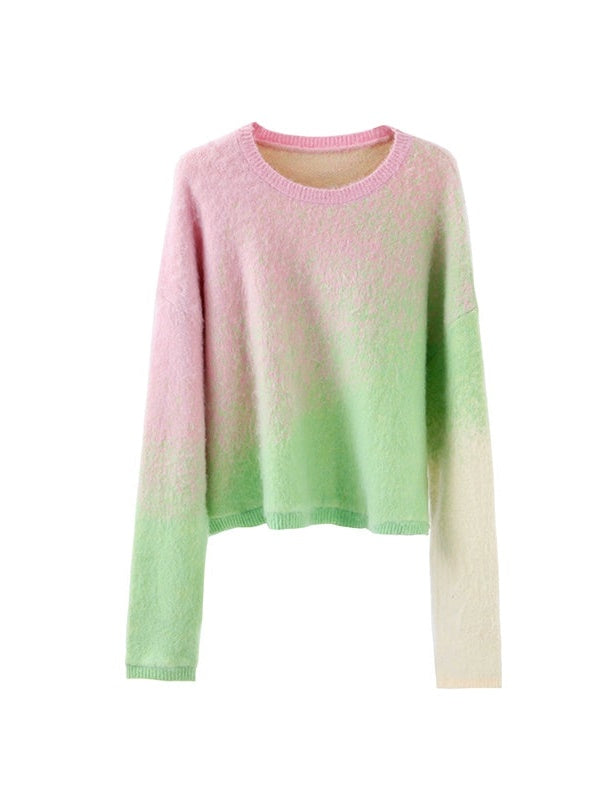 Gradient Color Sweater & Knitted Long Skirt