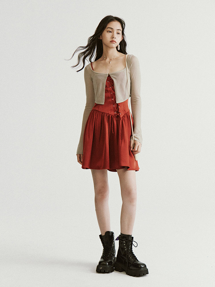 Woven Slanted Placket Dress