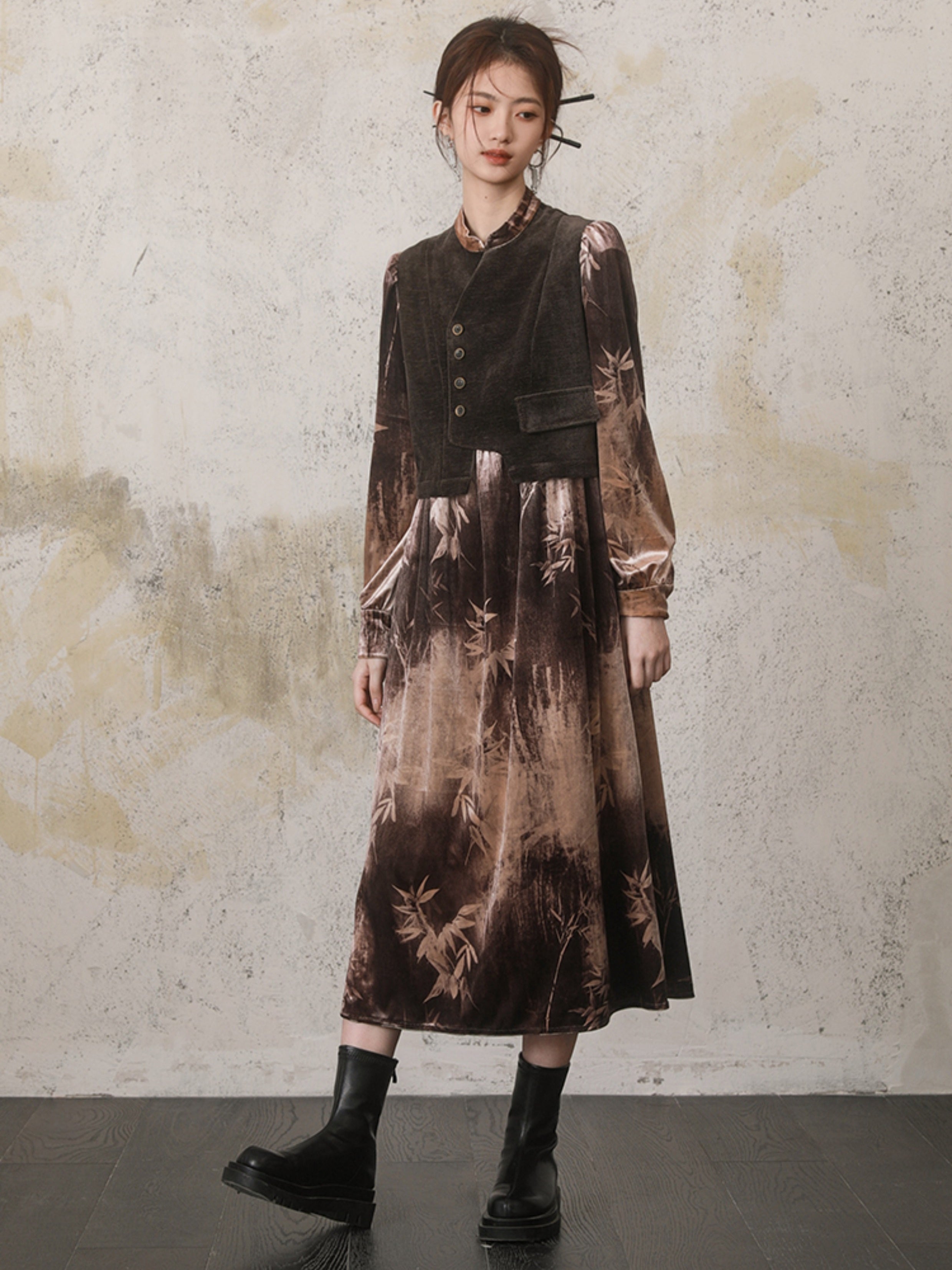 중국 스타일 가짜 트위 넥타이 넥타이 염색 드레스