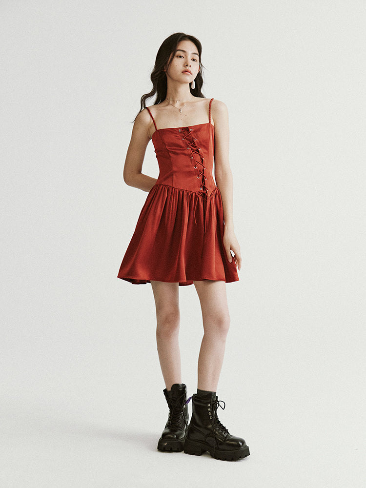 Woven Slanted Placket Dress
