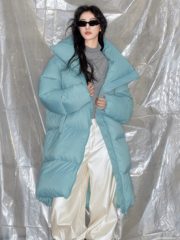 퀼트 초경량의 긴 스탠드 콜라 다운 재킷