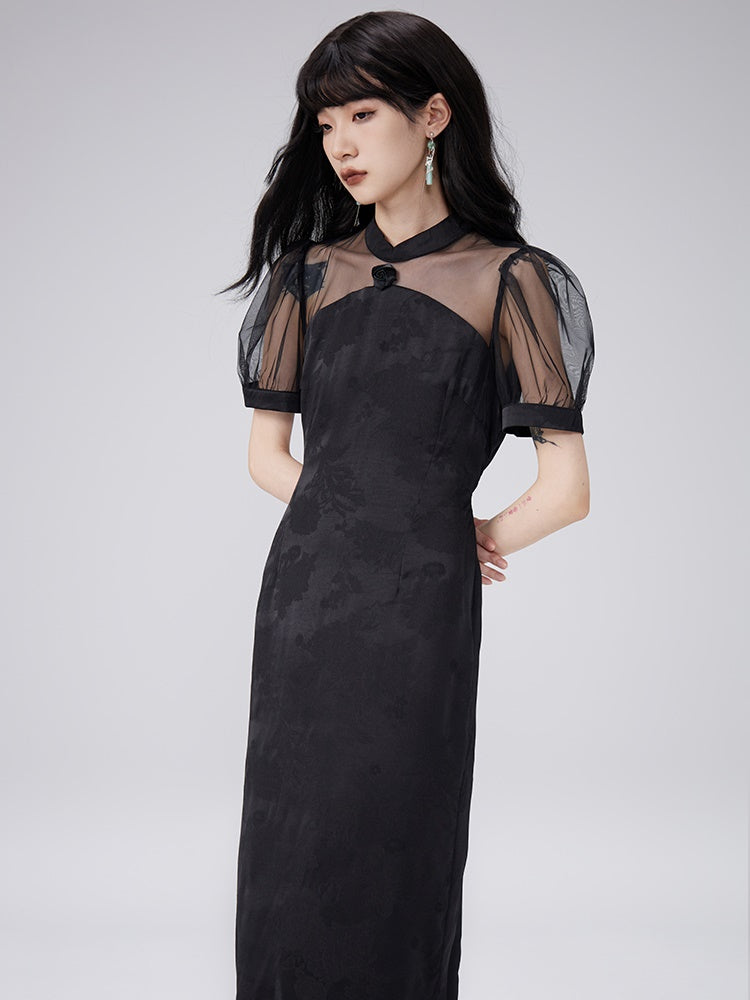 Durchsichtiges Puffärmel langes Kleid