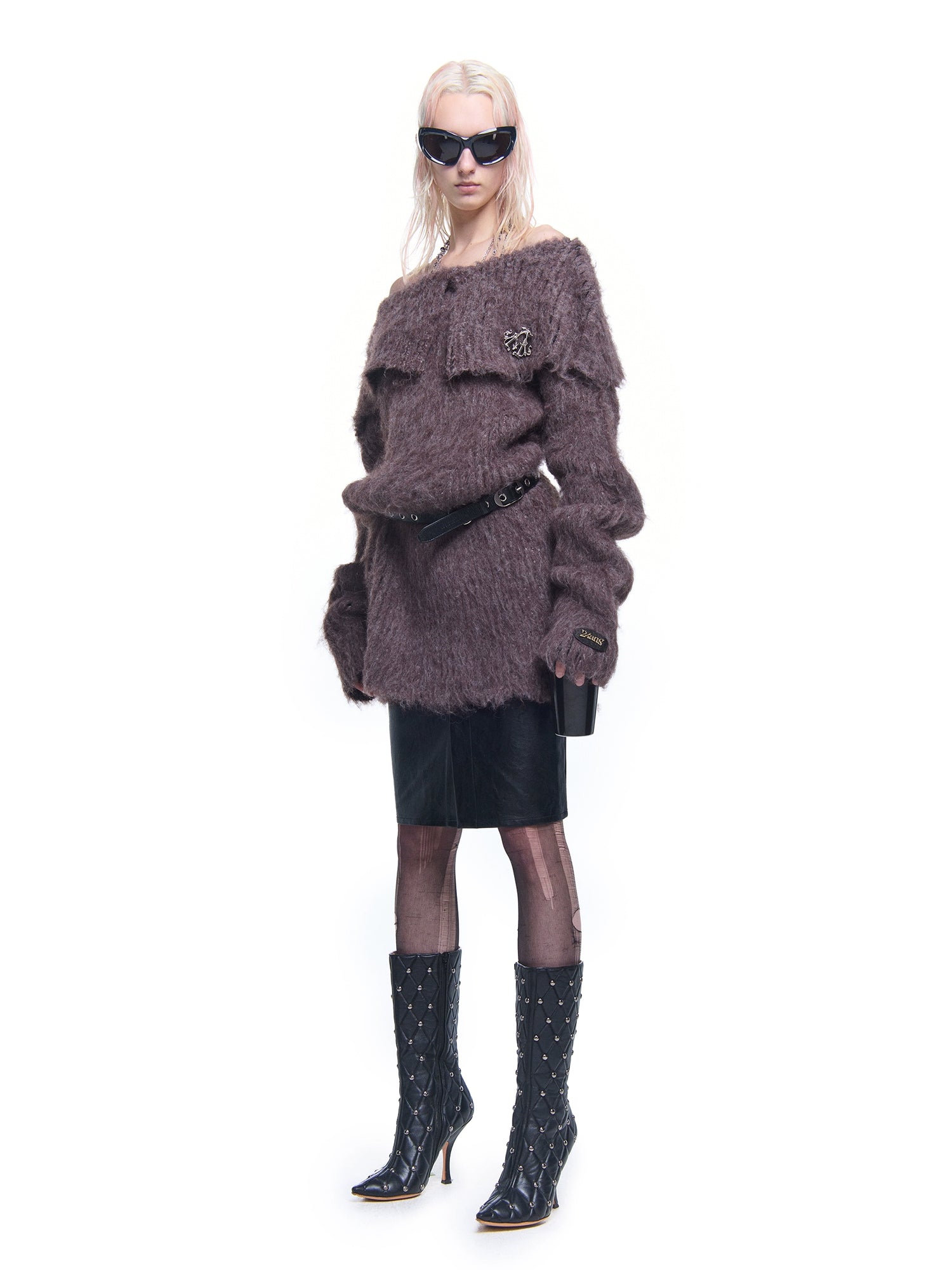 Off-Shoulder Knitted Loose Fluffy One-piece