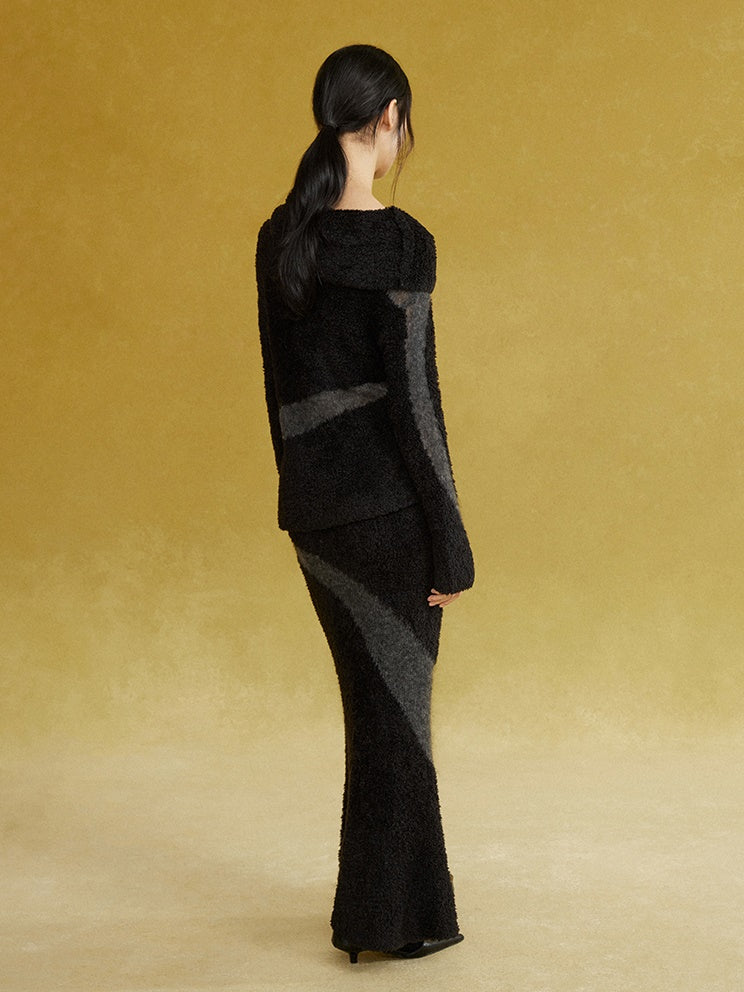 Patchwork Asymmetrical Pile Collar Sweater