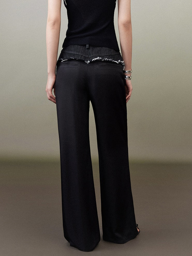 Raw Edge Straight Casual Wide Leg Pants