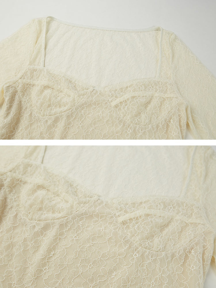 Square Neck Lace Bottoming Shirt