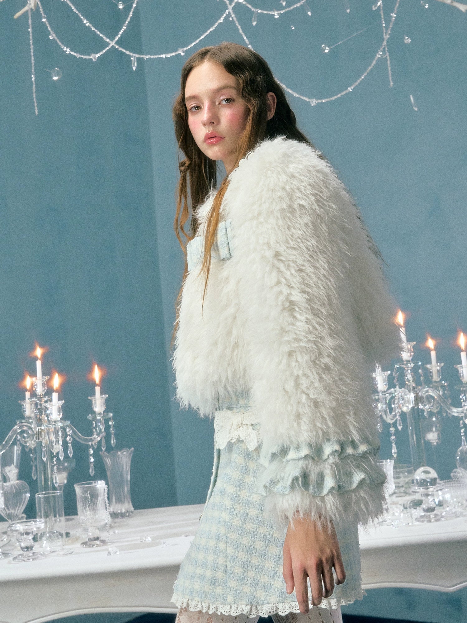 Bow Decoration Imitation Fur Plush Short Coat