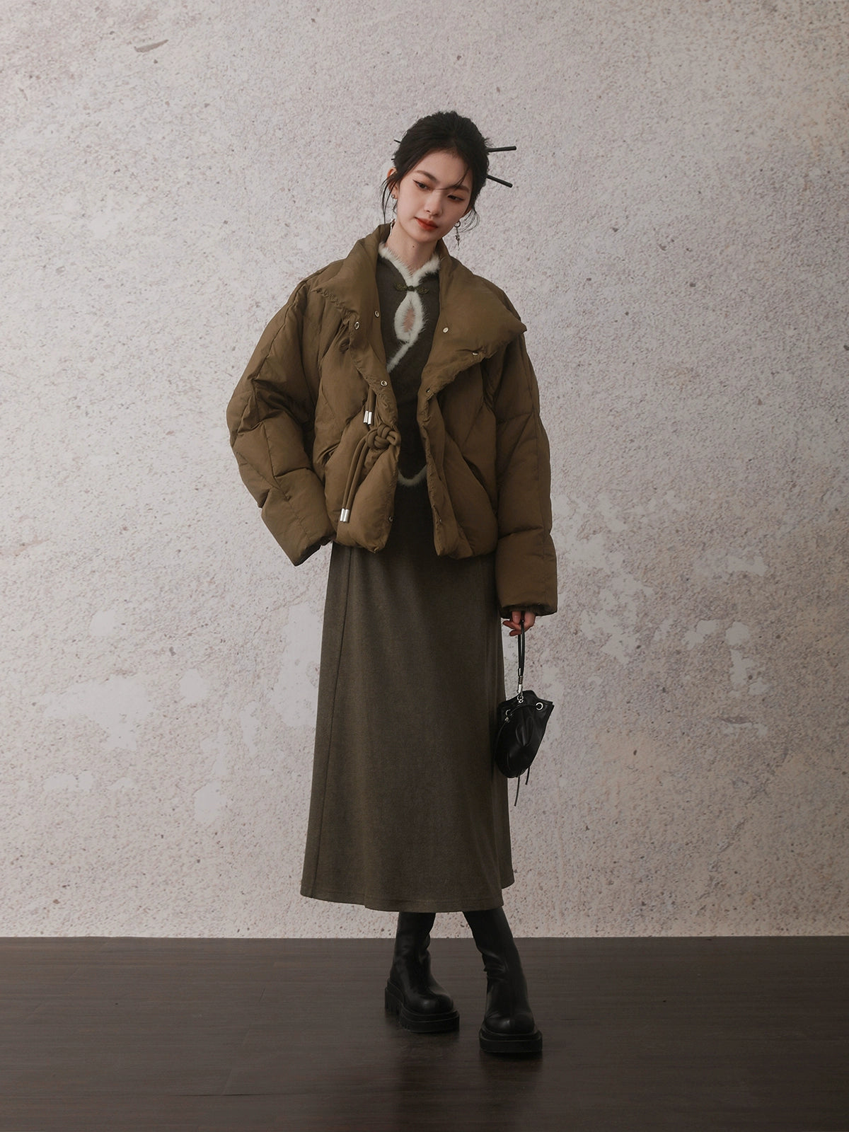 Robe de style chinois de la taille de la taille de la taille en fourrure