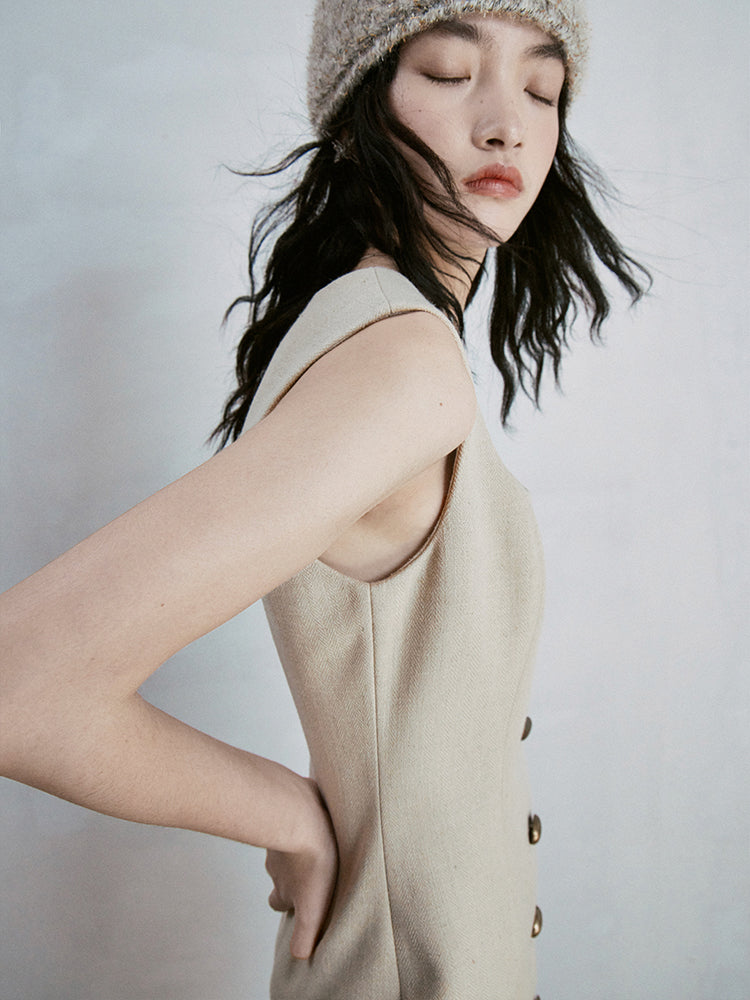 Tweed U-Neck Sleeveless One-piece