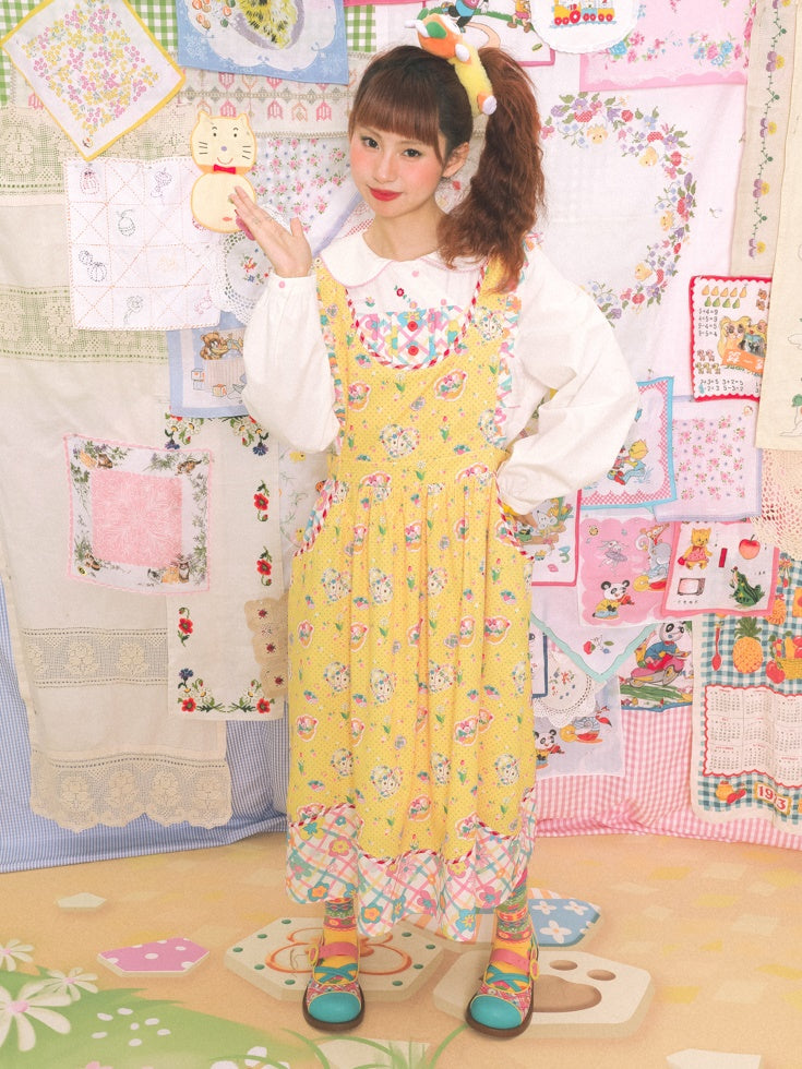 Cat Print Lace Apron Skirt