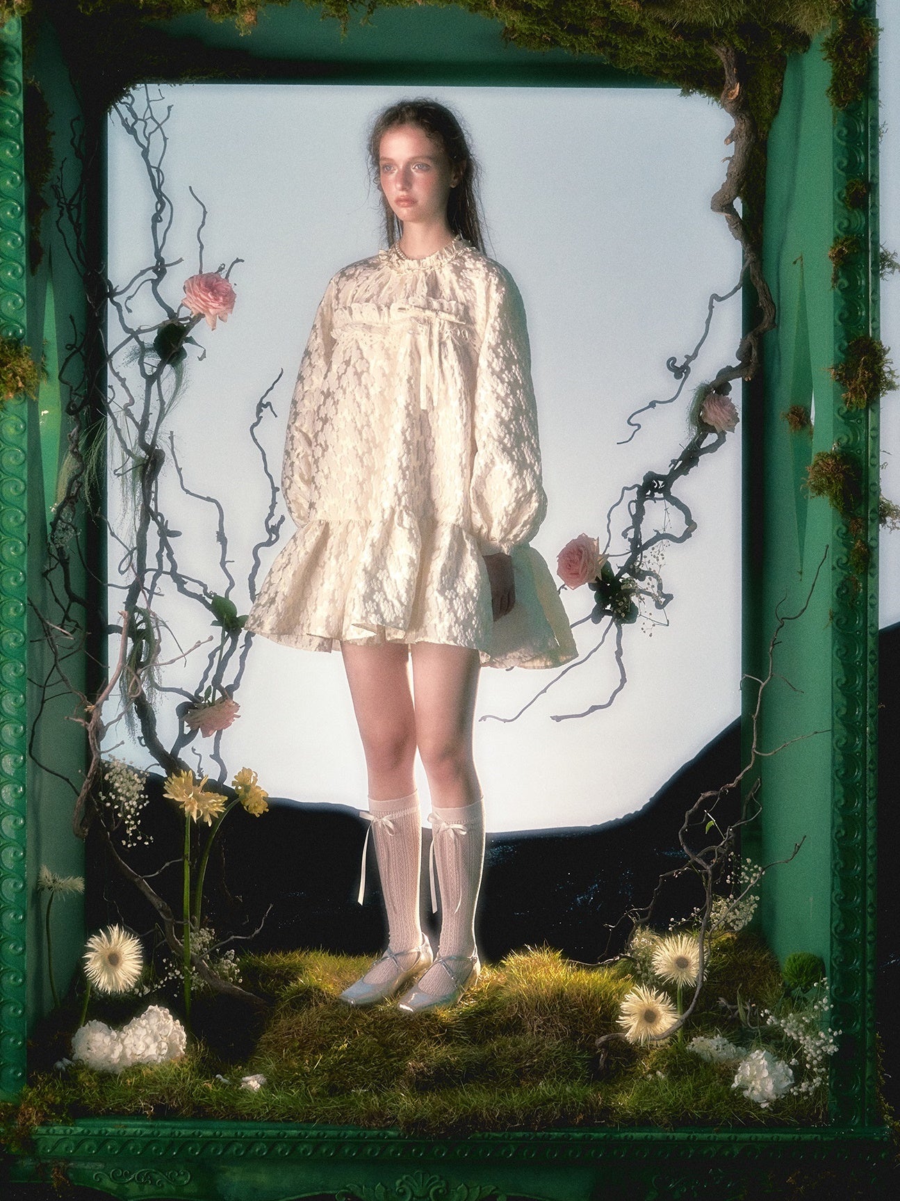 플라워 레이스 장식 활로 드레스